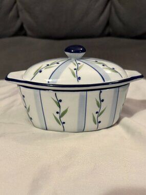 VTG 1990's Porcelain Butter Boat-Cook Street-Blueberry/Floral Design-6" L-EUC